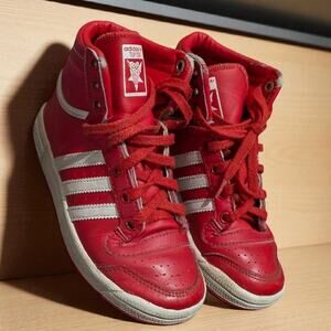ADIDAS Red and White Striped High Top Shoes Boy's 12.5 Athletic Sports Casual